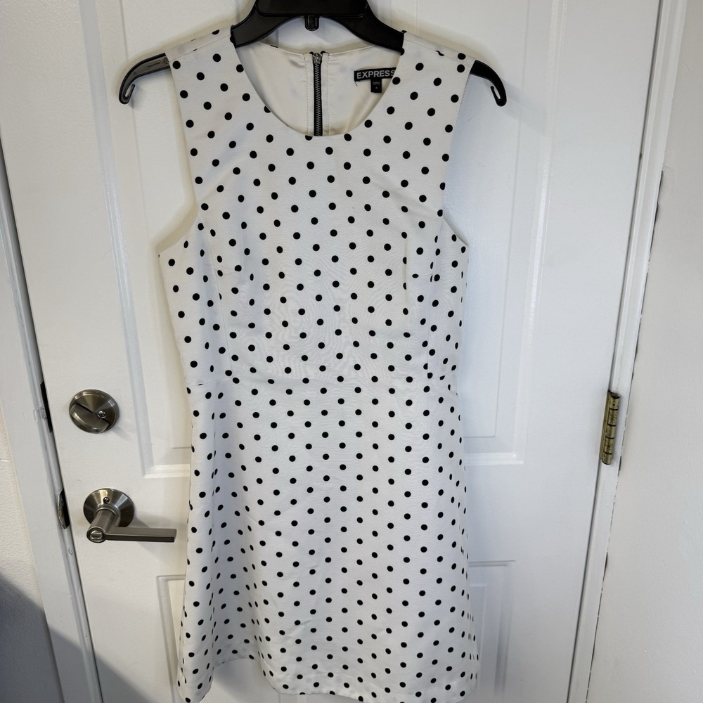Vintage Y2K Express Cut Out Zipper Back White And Black Dot Dress Womens‎ Size 8